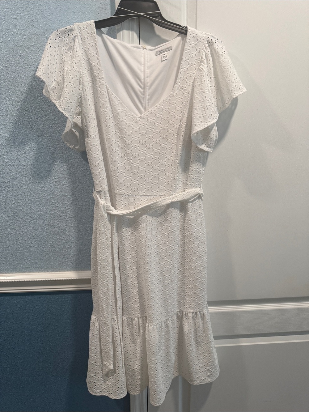 a new day White Eyelet V-Neck Midi Dress with Tie Waist